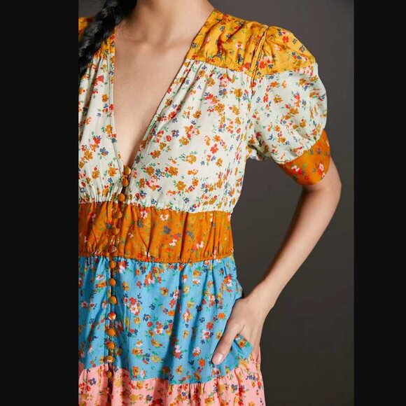 XSP By Anthropologie Tiered & True floral maxi prairie dress XS Petite 2 - Picture 3 of 12